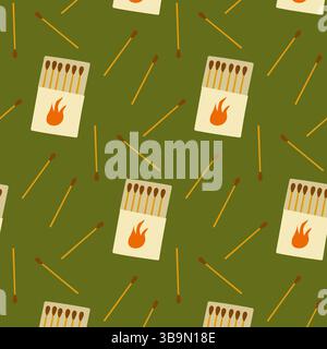 Motif avec boîtes d'allumettes et allumettes sur fond vert Illustration de Vecteur