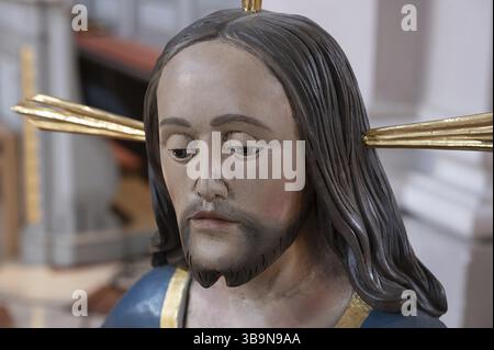 Détail de la nouvelle copie du Palmesel, anciennement XVIe siècle, dans l'église Saint-Nicolas, Tannheim, quartier de Reutte dans le Tyrol, Autriche, Europe Banque D'Images