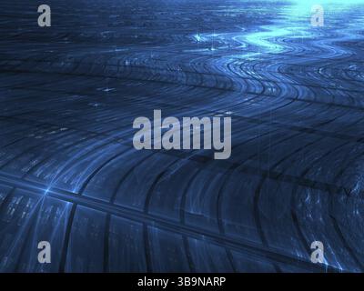 Fond de technologie ondulée avec des cellules et des effets de lumière. Image abstraite générée par ordinateur. Toile de fond de style tech pour la conception Web, les couvertures, les affiches Banque D'Images