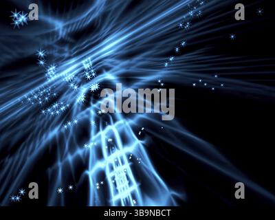 Arrière-plan de perspective floue - image abstraite générée par ordinateur. Manière inhabituelle avec des vagues et des étoiles. Technologie, affaires ou fond ésotérique pour Banque D'Images