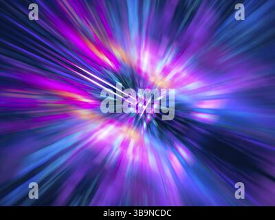 Fond flou abstrait - tunnel ou étoile. Illustration 3D générée par ordinateur - fractale. Effet de flou de mouvement et illusion de perspective. Bleu, violet Banque D'Images