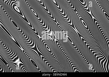 Fond psychédélique abstrait - image générée par ordinateur. Géométrie fractale : cercles concentriques déformés, alignés en rangées diagonales. Illusio optique Banque D'Images