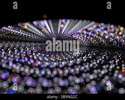 Fond festif flou abstrait - image générée par ordinateur. Art fractal : anneau de boules incandescentes de différentes couleurs. Pour cartes, couvertures, bannières Banque D'Images