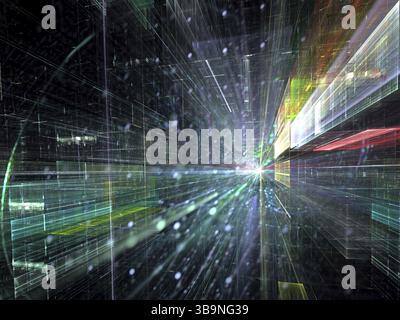 Fond Technologt avec la perspective et les effets de lumière. Résumé de l'image générée par ordinateur - tunnel de verre ou de la rue de ville futuriste. Virtual reali Banque D'Images