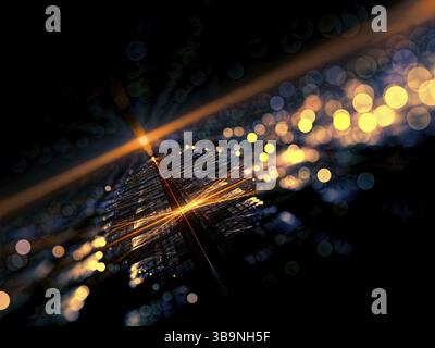 Vue brouillée contexte - résumé de l'image générée par ordinateur. La géométrie fractale : surface tech et circle bokeh. La technologie, sci-fi ou virtuel rea Banque D'Images