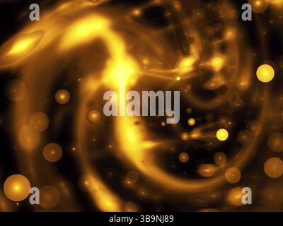 Flou doré abstrait - image générée par ordinateur. Géométrie fractale - tourbillon flou avec bokeh bulle. Fond festif ou toile de fond pour cartes, affiches Banque D'Images