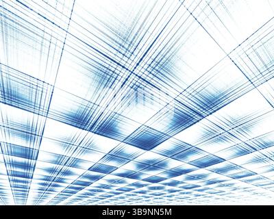 Fond de perspective blanc et bleu - illustration 3D abstraite générée par ordinateur. Art fractal : grille à rayures. SCI-fi ou technologie moderne conce Banque D'Images