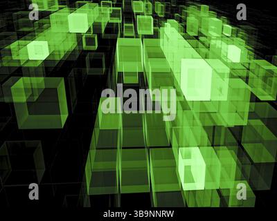 Cubes volants bleu - abstract 3D générée par ordinateur illustration avec point de vue sur un fond blanc. Pour la conception web, des bannières, des couvertures. Hi Tech ou da Banque D'Images