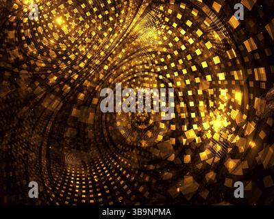 Fond fractal or ou texture - mosaïque avec des cercles concentriques courbes et des tuiles, image abstraite générée par ordinateur. Art numérique : courbes, cellules Banque D'Images