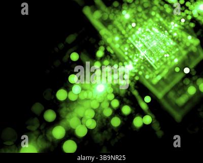 Les bulles technologiques floues - image abstraite générée par ordinateur. Art fractal : chaos incandescent lignes et cercles. Arrière-plan flou foncé avec copyspace Banque D'Images