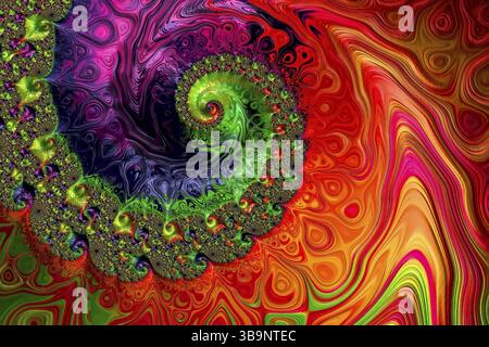 Fond en spirale coloré - image abstraite générée par ordinateur. Art fractal : hélice complexe avec surface texturée. Pour couvertures, puzzles, bannières Banque D'Images