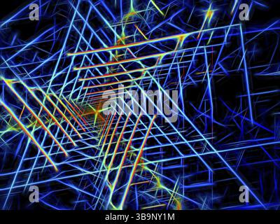 Néon Glowin tunnel - illustration 3D abstraite générée par ordinateur. Fond fractal de concept pour vr, SCI fi ou projets de conception de technologie future Banque D'Images