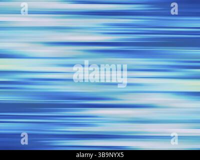 Fond abstrait rayé blanc et bleu - illustration générée par ordinateur. Traits horizontaux espacés aléatoirement. Rayures avec un éclat métallique. Blurr Banque D'Images