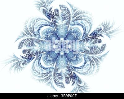 Mandala abstrait - image générée par ordinateur. Art fractal : fleur inhabituelle se compose de courbes bleues sur un fond blanc. Géométrie sacrée. Mystic, esoter Banque D'Images