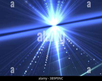 Ray Burst - image abstraite générée par ordinateur. Art fractal : surface lumineuse avec des rayures, des étoiles et de l'horizon. Technologie ou fond festif pour la crique Banque D'Images