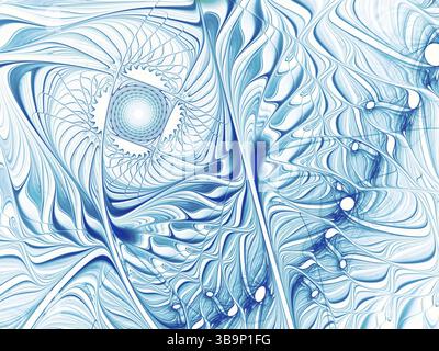 Motif fractal blanc et bleu. Fond abstrait pâle. Illustration générée par ordinateur - fractale. Conception complexe. Pour cartes, couvertures, bannières Banque D'Images