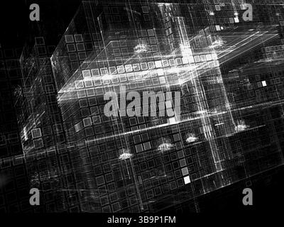 Cubes futuristes - image abstraite générée par ordinateur. Art fractal : structure suréelle de cubes. Pour le web design, posters, couvertures Banque D'Images