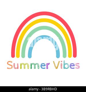 Affiche de vibes d'été avec arc-en-ciel coloré. Joli arc-en-ciel avec texte Summer Vibes. Illustration de Vecteur