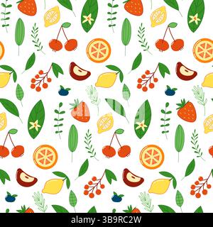 Motif sans couture de fruits frais. Fruits d'été. Motif mignon avec des fruits dessinés à la main. Illustration de Vecteur
