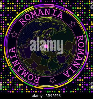 Roumanie futuriste sur le globe. Vue satellite au néon lumineux du monde centrée sur la Roumanie. Illustration de Vecteur