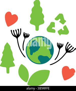 Icônes écologiques du jour de la Terre : nature, recyclage et amour pour la planète Illustration de Vecteur