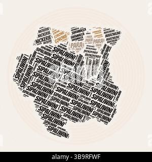 Affiche ronde du Suriname. Image de style typographique du pays. Régions nuages de mots du Suriname. Design d'image vintage avec texture de grattage. Illustration de Vecteur