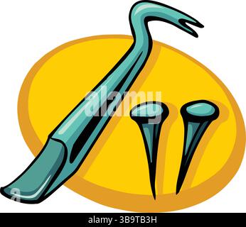 Une illustration vectorielle abstraite montre un outil Crow-bar à ongles de main dans le style de dessin animé Illustration de Vecteur