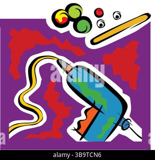 Une illustration vectorielle abstraite montre un outil d'équipement de forage dans le style de dessin animé Illustration de Vecteur