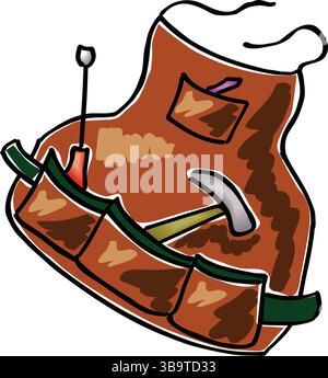 tablier marron pour mécanicien avec étiquette, outils de travail dans les poches isolées sur fond blanc illustration vectorielle Illustration de Vecteur