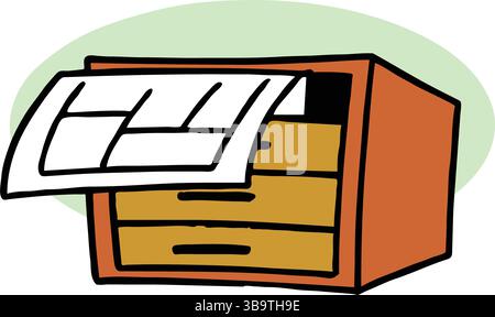 Une illustration vectorielle abstraite montre une armoire en bois contient un plan d'architecte dans un style de dessin animé Illustration de Vecteur