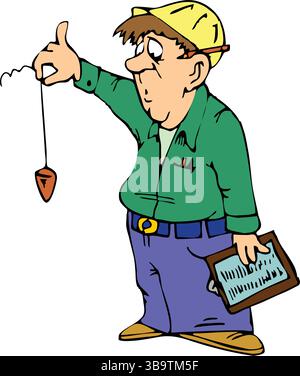 Une illustration vectorielle abstraite montre un ingénieur tenant bob à plomb dans un style de dessin animé Illustration de Vecteur