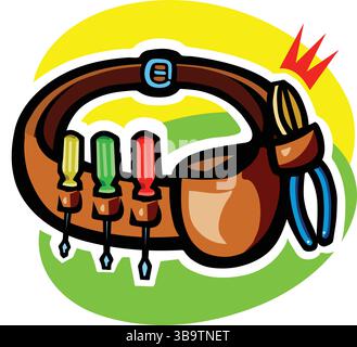 Une illustration vectorielle abstraite montre une ceinture à outils de poche de menuisier avec des pinces et des tournevis dans le style de dessin animé Illustration de Vecteur