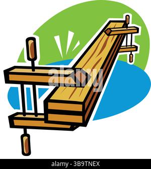 Une illustration vectorielle abstraite montre un étau à pince en bois dans le style de dessin animé Illustration de Vecteur