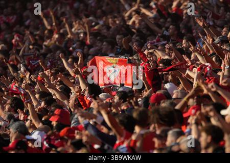 Lisbonne, Portugal. 10 mai 2025. Les fans de SL Benfica vus en action lors du match de football Liga Portugal Betclic entre SL Benfica et Sporting CP à l'Estadio da Luz. Score final ; SL Benfica 1 :1 Sporting CP. (Photo Bruno de Carvalho/SOPA images/SIPA USA) crédit : SIPA USA/Alamy Live News Banque D'Images