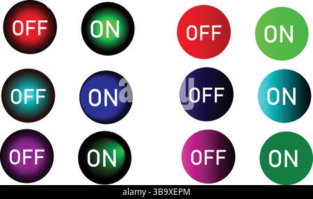 Icônes colorées de bouton ON OFF – icônes de commutateur vectoriel pour la conception d'interface utilisateur, le Web, les applications mobiles et les panneaux de contrôle Illustration de Vecteur