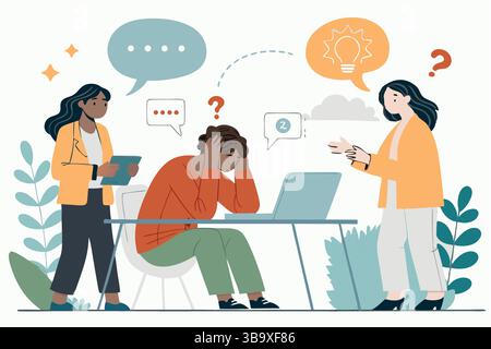Les besoins des employés stressés aident le travail d'équipe résolution de problèmes soutien en milieu de travail collaboration projet difficile santé mentale Illustration de Vecteur