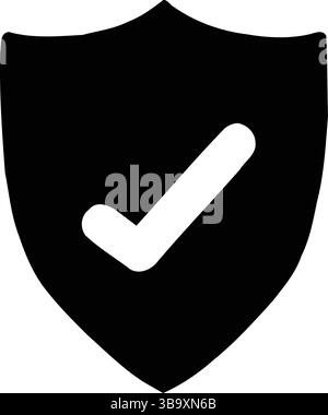 Silhouette d'un bouclier avec une coche, représentant la sécurité, la vérification, la confiance, la protection des données, et l'authentification en ligne Illustration de Vecteur
