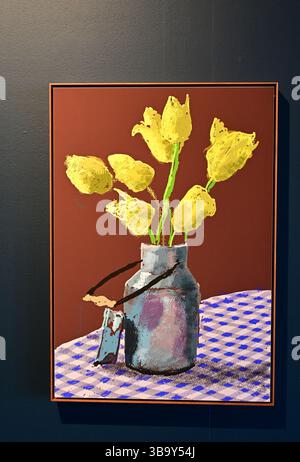 David Hockney, j'écrase des peintures, vingt fleurs pour 2025 et quelques plus grandes photos, moulin à sels, Saltaire, West Yorkshire Banque D'Images