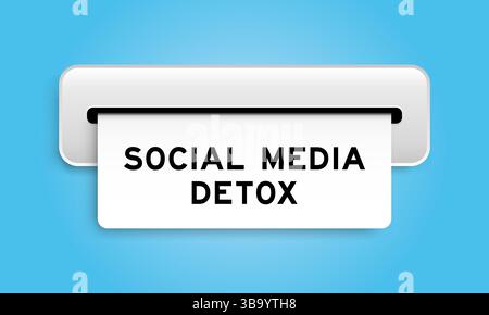 Bannière blanche de coupon avec mot social media detox de la machine sur fond de couleur bleue Illustration de Vecteur