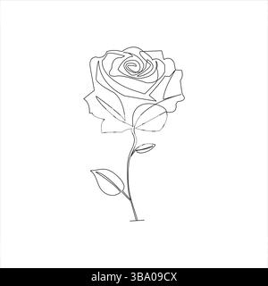 Dessin d'art à ligne unique continue de fleur de rose de l'icône vectorielle de contour de style doodle concept Illustration de Vecteur