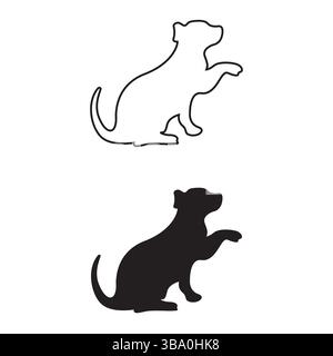 Silhouette de chien et vecteur de contour – dessin de ligne de chiot assis et conception de forme unie Illustration de Vecteur