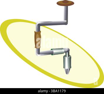 Une illustration vectorielle abstraite montre un outil de perçage à main Brace pour les travaux de menuiserie dans le style de dessin animé Illustration de Vecteur