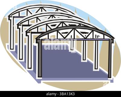 Une illustration colorée d'une structure en acier avec des poutres noires et des supports blancs Illustration de Vecteur