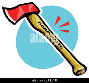 Une illustration vectorielle abstraite montre une hache avec poignée en bois dans le style de dessin animé Illustration de Vecteur