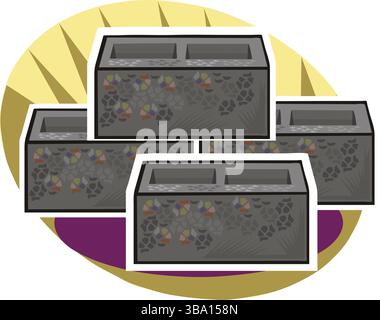 Une illustration colorée de plusieurs blocs de béton gris avec des centres creux, soigneusement empilés Illustration de Vecteur