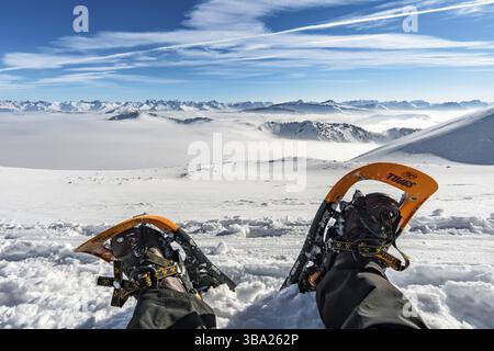 Fantastique circuit en raquettes sur la Hochgrat à Nagelfluhkette à Allgau, en Bavière Banque D'Images