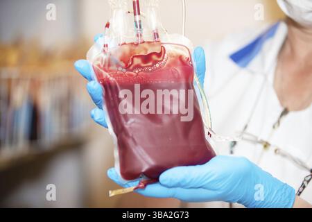 Le plasma sanguin au centre de la transfusionnologie et du don Banque D'Images