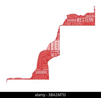 Forme du Sahara Occidental. Nuage de mots de pays avec division de région. Illustration colorée du Sahara Occidental. Nuage de noms de région. Illustration vectorielle. Illustration de Vecteur