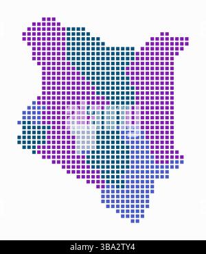 Carte en pointillés du Kenya. Carte de style numérique du pays sur fond blanc. Forme Kenya avec des points carrés. Style de points colorés. Carrés de grande taille. Illustration de Vecteur