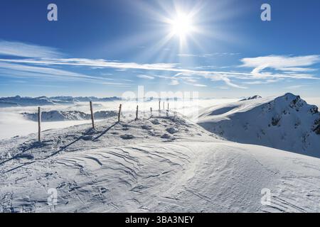 Fantastique tour en raquettes sur le Hochgrat sur la Nagelfluhkette dans l'Allgaeu Banque D'Images